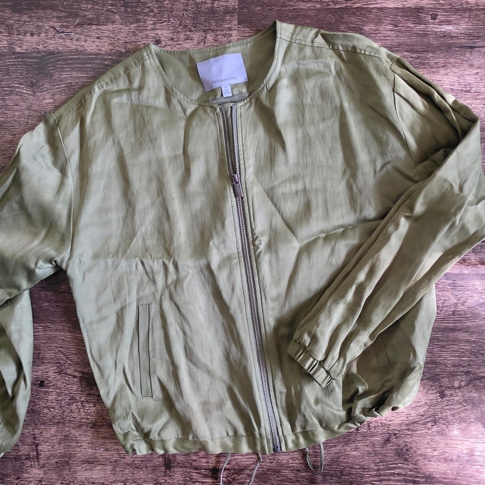 CLASSIQUES‎ ENTIER Bomber Jacket Womens Medium Green Linen Blend Full Zip Casual